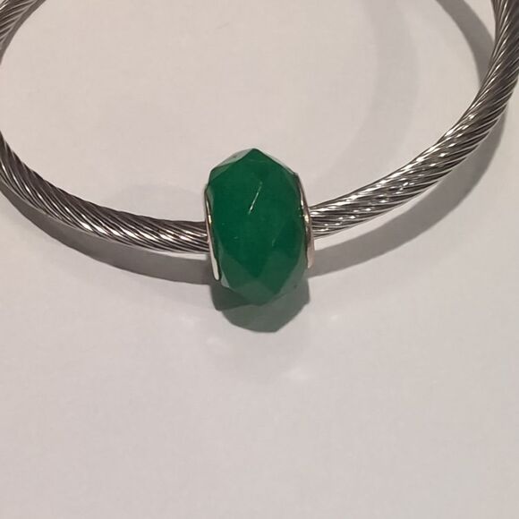 Silver Green Faceted Charm for Pandora Style Bracelet - Picture 2 of 4